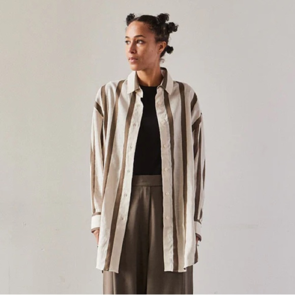 ❌SOLD❌ Vetiver Striped Linen Oversized Shirt One Size